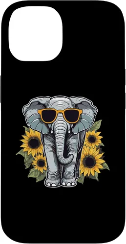 Vista 4 de Elephant with Sunglasses and Sunflowers Case for iPhone 16