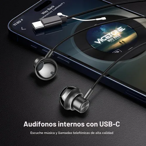 Vista 2 de Auriculares con cable USB C con micrófono y control de volumen