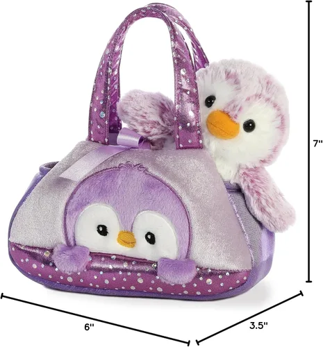 Vista 4 de Aurora® Fashion Fancy Pals™ Pompom Penguin™ - Animal de peluche - Compañeros sobre la marcha - Accesorios elegantes - Púrpura 7 pulgadas