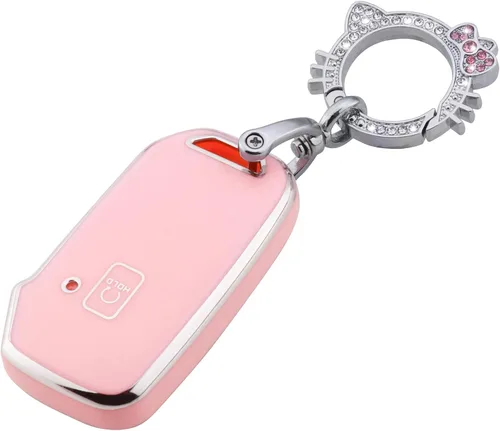Vista 15 de Pangpai Funda para llavero rosa para Jeep, funda de protección de TPU suave con llavero brillante compatible con Jeep Grand Cherokee Renegade