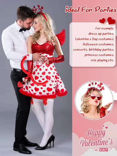 Vista 2 de Twistover 8 piezas de disfraz de Cupido para el día de San Valentín para mujer, hermoso vestido de corazón, alas de flecha y lazo con diadema