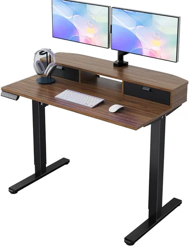 Vista 17 de HUANUO - Escritorio eléctrico de pie de 32 x 21 pulgadas con 2 cajones, compatible con montaje con abrazadera en C, escritorio de computadora