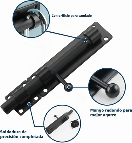 Vista 4 de Alise Pestillo de perno de barril de 6 pulgadas, cerradura deslizante Negro