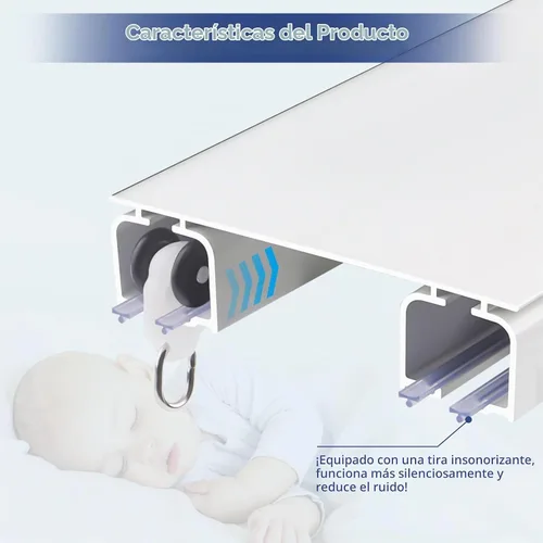 Vista 5 de Riel de cortina doble para montaje en techo de 6 pies, divisor de habitación blanco resistente con gancho para dormitorio, sala de estar, RV