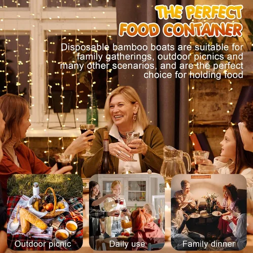 Vista 6 de Juego de 400 platos desechables de bambú de madera para sushi barco de bambú incluye 200 platos de aperitivo de 5 pulgadas, bandeja para servir