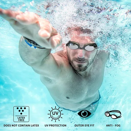 Vista 2 de Water Gear Gafas de natación antivaho con maquinilla de afeitar metálica, ideales para piscina y buceo, visión cómoda y clara, deportes acuáticos