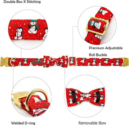 Vista 2 de Lionheart glory Collar de Navidad para perro, collar de lazo rojo para perro, collar de pingüino, ajustable, suave y cómodo, para perros pequeños