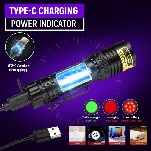 Vista 3 de DARKDAWN Linterna UV 395nm Luz Negra Mini USB Recargable Ultraviolet LED Blacklight Woods Lamp Powerful Fluorescent Portable Detector for Pet