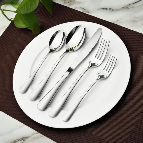 Vista 6 de Juego de cubiertos de 60 piezas para 12, cubiertos de acero inoxidable resistente, incluye cuchillo de carne, tenedor y cuchara, apto