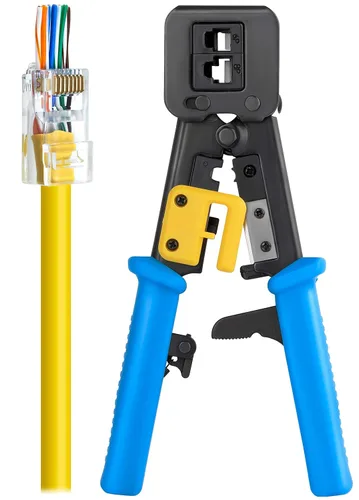 Vista 9 de Everest Media Solutions Kit de herramientas de crimpado RJ45, con 50 conectores de paso Cat5e y 50 botas de alivio de tensión + cuchillas
