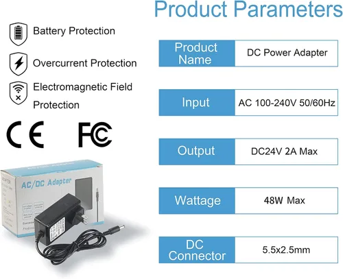 Vista 3 de Adaptador de fuente de alimentación de 24 V, 2 A, 48 W, convertidor de CA a CC, transformador de 100 ~ 240 V entrada de CA con punta de CC de 0.217