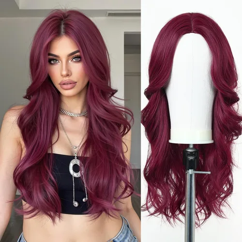 Vista 12 de Esmee Pelucas largas de color castaño rojizo ombré para mujer, peluca de cabello sintético ondulado y rizado natural para uso diario, fiestas