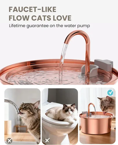 Vista 8 de Tomxcute Copper Cat Water Fountain, 108oz/3.2L Large Capacity, Ultra-Quiet Pump (≤25dB), Multi-Layer Filtration, Easy Hand-Wash Design for Cats &