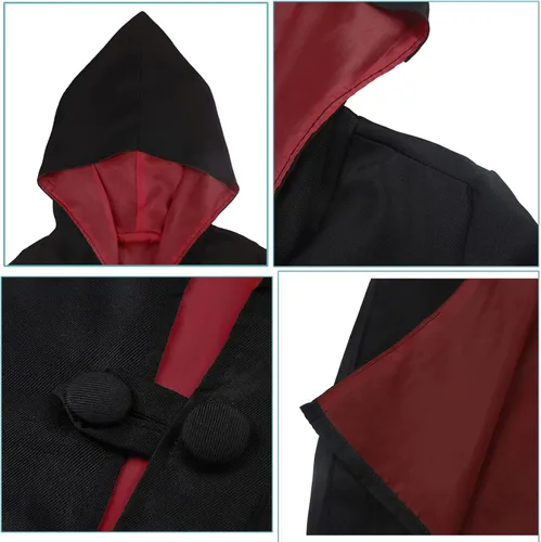 Vista 4 de Magician Themed Hooded Cloak Adult Teens, Black Wizard Robes Men Women,Halloween Movie Role Play Costume