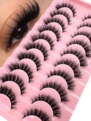 Vista 26 de 10 pares de pestañas postizas de visón 3D, hechas a mano, pestañas largas y finas, pestañas naturales para maquillaje de ojos (3-6)