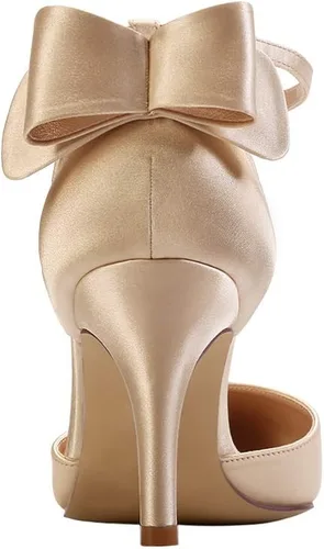 Vista 4 de ERIJUNOR Zapatos de fiesta de noche cómodos, tacones medios, con lazo y nudo al tobillo, anchos, zapatos de satén