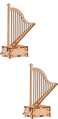 Vista 7 de ibasenice Caja de música con forma de arpa hecha a mano para niños, juguete musical de manivela montada de madera portátil, pequeña caja de música