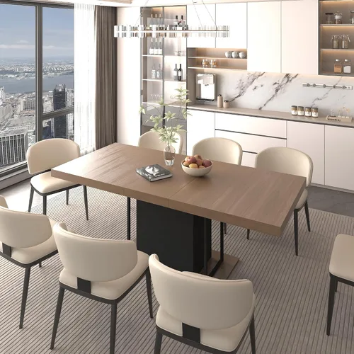Vista 5 de [Usado] KEIKI Mesa de comedor extensible de 62.99 a 78.7 pulgadas, moderna mesa de cocina extensible de granja para 6 a 10 personas, mesa