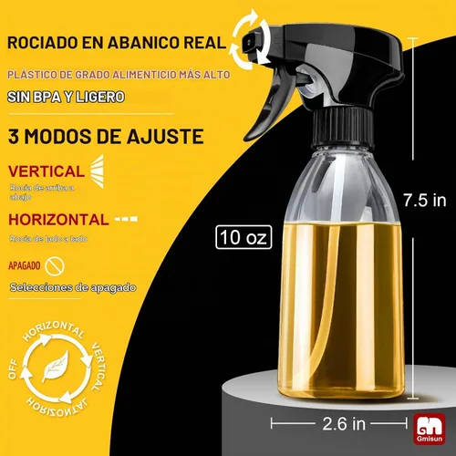 Vista 4 de gmisun Pulverizador de aceite para cocinar, paquete de 2 botellas de aceite de oliva, pulverizador de aceite de plástico de grado alimenticio de 10