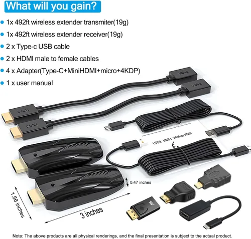 Vista 9 de Transmisor y receptor HDMI inalámbrico 4K, rango de 500 pies/150M, Plug and Play 2.4G/5G Kit de extensor HDMI inalámbrico para transmisión de video