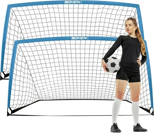 Vista 9 de BOHEN 9x5 FT Kids Soccer Goals with Carry Bag, Portable Folding Soccer Net for Backyard Training, Indoor/Outdoor Use for Youth and Adult
