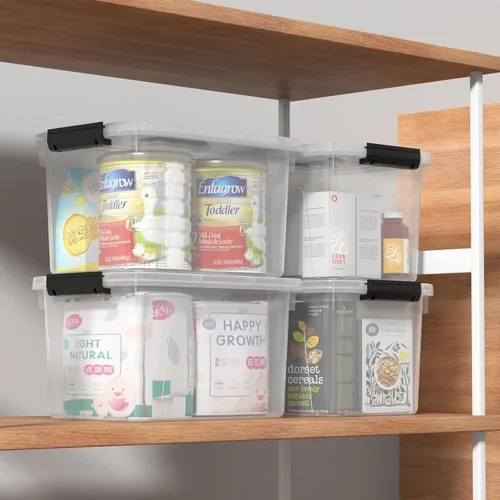 Vista 5 de Caja/contenedores de almacenamiento transparentes de 17.5 cuartos de galón, paquete de 4 recipientes de plástico con asa y tapa