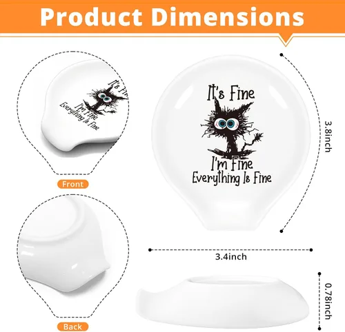 Vista 2 de Soporte para cuchara de café con texto en inglés "I'm Fine", divertido soporte para cucharas de café para amantes de los gatos, amigos, cumpleaños