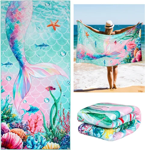 Vista 10 de Vimorco Toalla de playa para gatos, divertida toalla de playa con diseño de delfín y medusas, mezcla de algodón, toalla de campamento de terciopelo