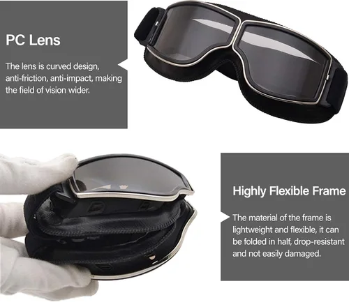 Vista 4 de Peicees Gafas Vintage para Motocicleta Gafas de Aviador Gafas de Casco de Piloto Gafas de Equitación Motocross Bicicleta de Montaña Scooter ATV