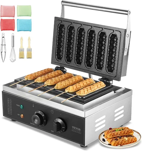 Vista 11 de VEVOR Gofrera Comercial, Máquina de Waffles Redonda de 1230W, Plancha de Waffles Belga Antiadherente de Acero Inoxidable con Control de Temperatura