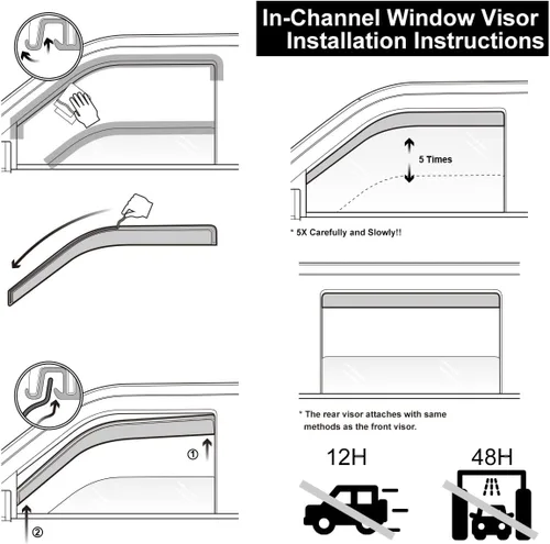 Vista 3 de Window Visor 4pcs Sun Rain Wind Deflectors Door in Channel Mount Style Dark Smoke Tint for Chevy for Equinox 2010-2017