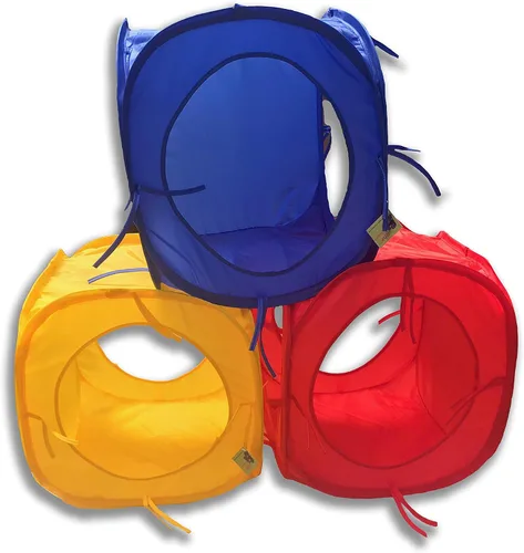Vista 2 de Cubos plegables Rainbow Pop Túnel de juego para gatos Color: azul. Tamaño: paquete de 1