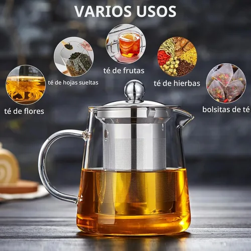 Vista 6 de Tetera de vidrio de 32.1 fl oz, hervidor de té de vidrio de borosilicato con infusor de acero inoxidable desmontable, tetera transparente para té