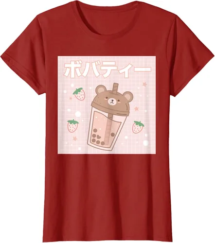 Vista 58 de Camiseta estética Kawaii con diseño de oso lindo y té con leche burbuja, talla S Blanco