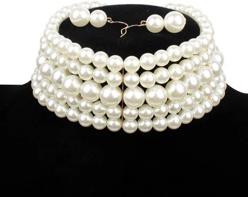Vista 6 de Gargantilla de perlas de imitación de moda exagerada+gota colgante conjunto de joyas collar nupcial accesorios de vestir para regalos de mujer