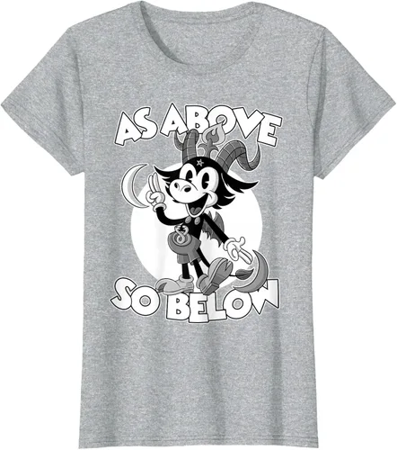 Vista 27 de Camiseta de dibujos animados retro de Baphomet Pagan As Above So Below, Negro, S
