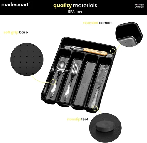 Vista 4 de madesmart Bandeja pequeña para cubiertos, organizador compacto de cubiertos de 5 compartimentos para tenedores, cuchillos y cucharas