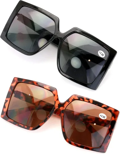 Vista 6 de 2 pares de gafas de sol cuadradas de gran tamaño para mujer, BIFOCAL para lectura al aire libre