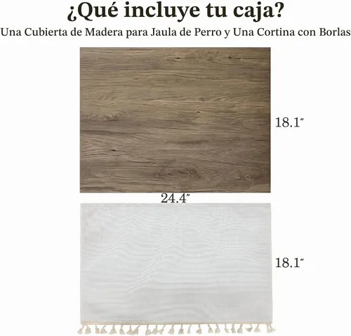 Vista 7 de VIE DE AMAN Cubierta para Jaula de Perros de Madera para Jaulas de 48, 42, 36, 24 pulgadas, Cubierta de Mesa con Cortina de Borlas, Cubierta de Gris