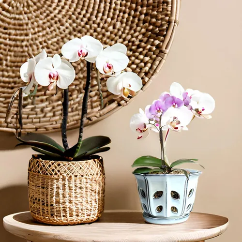 Vista 4 de Macetas de orquídeas con agujeros de 6 pulgadas de cerámica para orquídeas con platillo adjunto y orificio de drenaje (blanco)