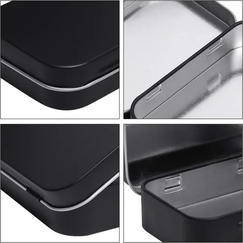 Vista 4 de Tamicy Latas rectangulares de metal con bisagras, paquete de 40 mini cajas portátiles de color negro mate, latas pequeñas de almacenamiento vacías