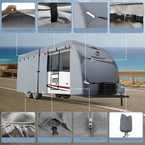 Vista 8 de VINPATIO - Cubierta resistente para cámpers/caravanas/remolques/toy hauler de 20 a 22 pies, de 7 capas, con protección para gato de lengüeta