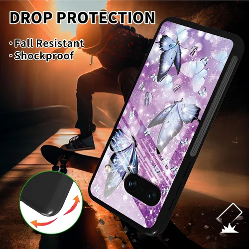 Vista 5 de Funda para Google Pixel 8 de 6.2 pulgadas con protector de pantalla + función atril con diseño de mariposas moradas, funda para Google Pixel 8