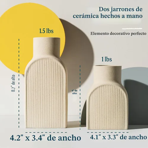 Vista 5 de Ceramic Ribbed Vases - 2 Piece Set, Small and Large Vase, Bottle Flower Planter Set. Scandi Style Home Decor. Neutral Cream Home Decor, Coastal