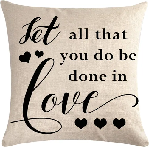 Vista 2 de Paquete de 4 fundas de almohada con citas familiares, rústicas para el hogar, palabras de amor, corazón, país, fundas de cojín con citas Negro