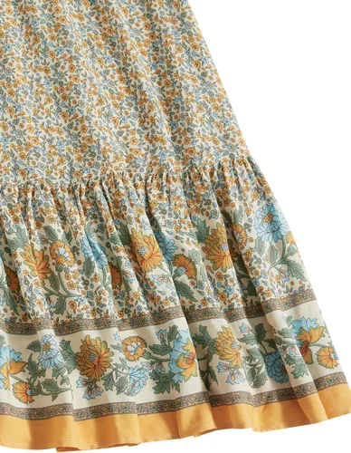 Vista 45 de Milumia Women Boho Vintage Floral Print Long Skirt Summer Tiered Maxi Skirt