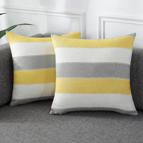 Vista 24 de AmHoo - Juego de 2 fundas de almohada decorativas para casa de campo, a rayas y a cuadros, juego de fundas de almohada de algodón y lino para sofá