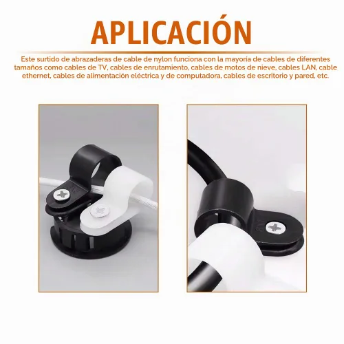 Vista 5 de ISPINNER 180 abrazaderas de cable de plástico de nailon tipo R, kit surtido de sujetadores de clips de 1/4 pulgadas, 5/16 pulgadas, 3/8 pulgadas