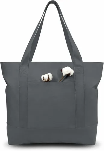 Vista 44 de TOPDesign Paquete de 1 bolsa de lona con bolsillo externo, bolsa de compras reutilizable para comestibles, cierre de cremallera superior, artículos