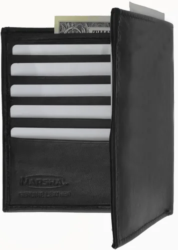 Vista 3 de MARSHAL Cartera grande de cuero genuino para hombre con tarjeta de crédito Negro